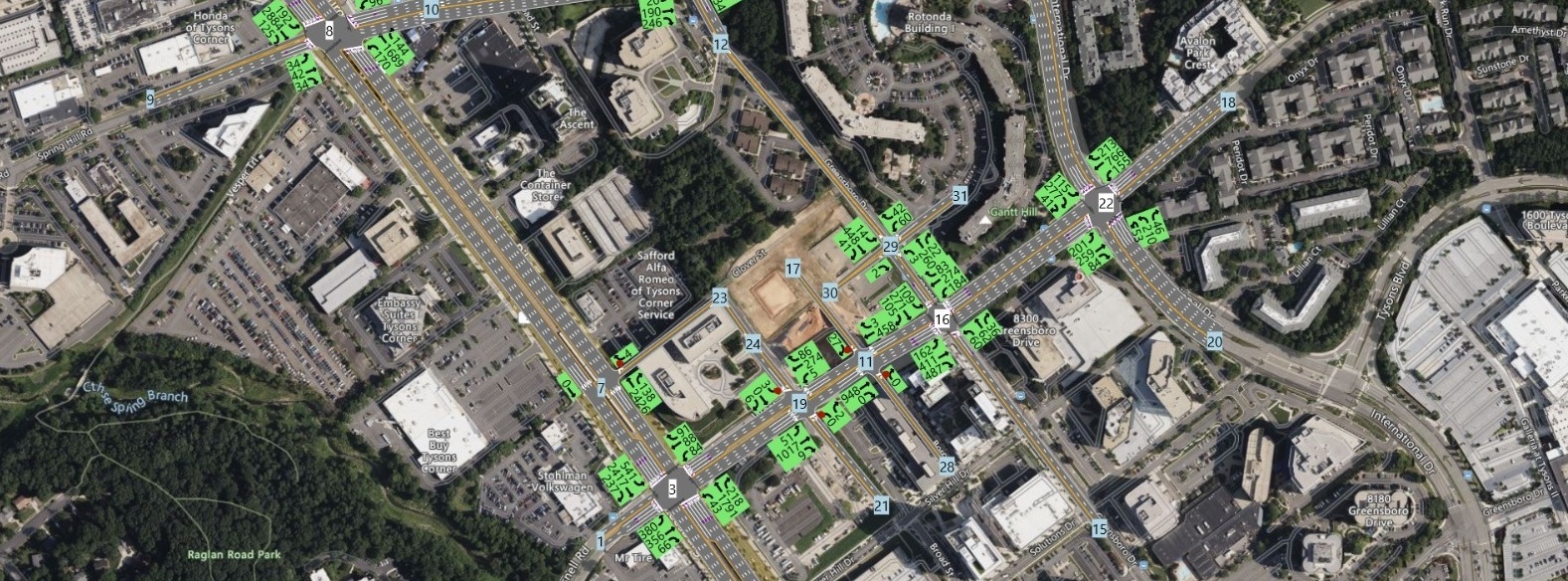 Traffic microsimulation model of a signalised corridor